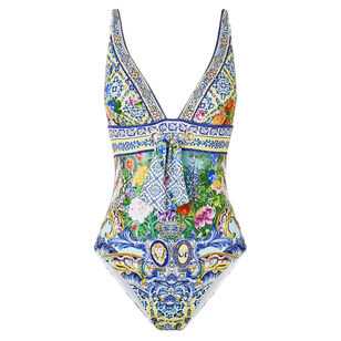 Eyelet Tie One-Piece Swimsuit