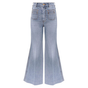 High Rise Denim Flare Patch Pocket Jean