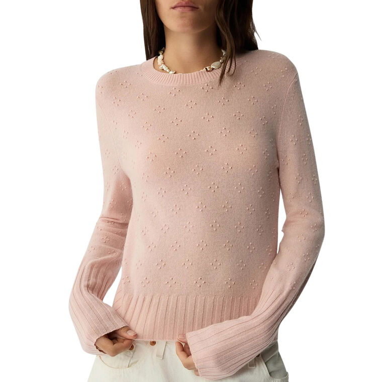 Compass Long Sleeve Shrunken Crewneck Cashmere Popcorn Stitch Sweater image number null