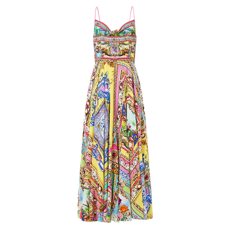 Long Sleeveless Dress With Tie Front image number null