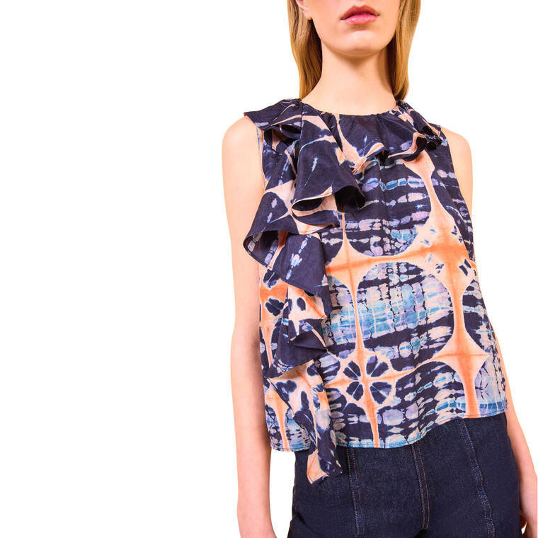 Nya Sleeveless Cascading Ruffle Silk Top image number null