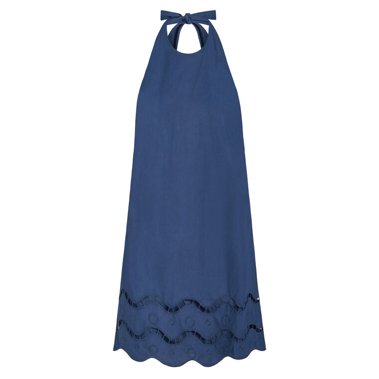 Patti Halterneck Mini Dress With Eyelet Hem image number null