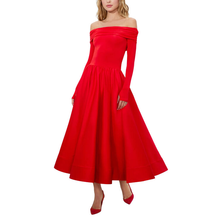 Chara Off Shoulder Flared Midi Dress image number null