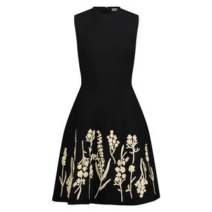 Penelope Floral Raffia Embroidered Knit Fit And Flare Mini Dress