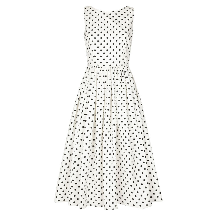 Cotton Sleeveless Polka Dot Midi Dress image number null