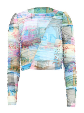 Printed Mesh Ruched Blouse