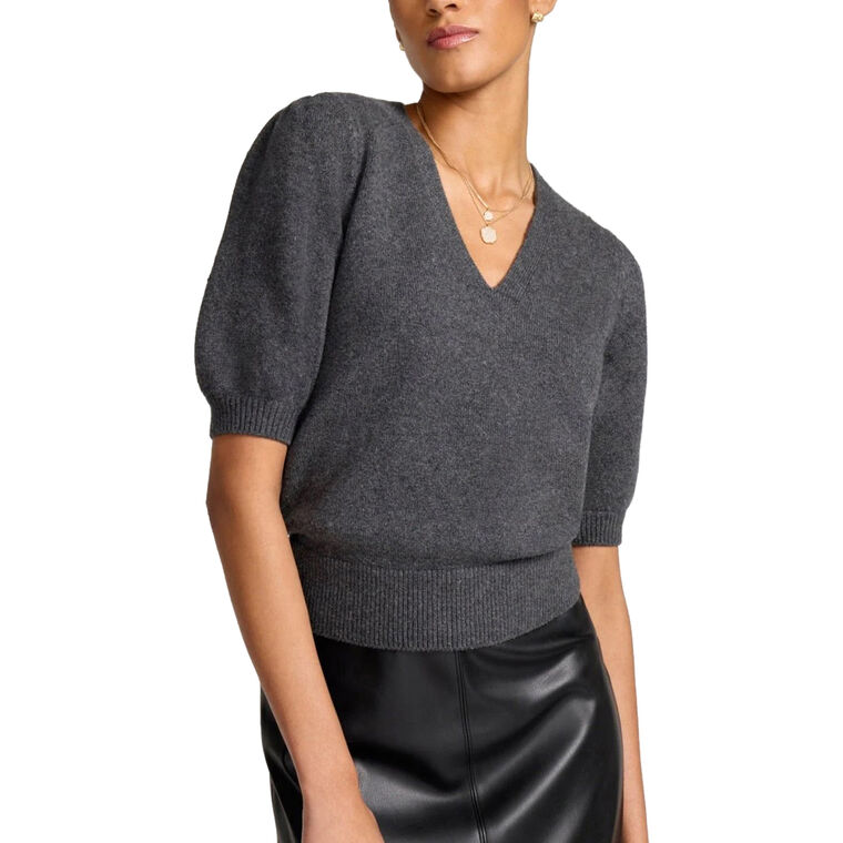 The Havana Puff Sleeve V-Neck Sweater image number null