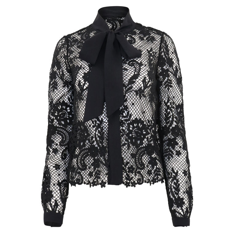 Black Lace Tie-Bow Shirt image number null