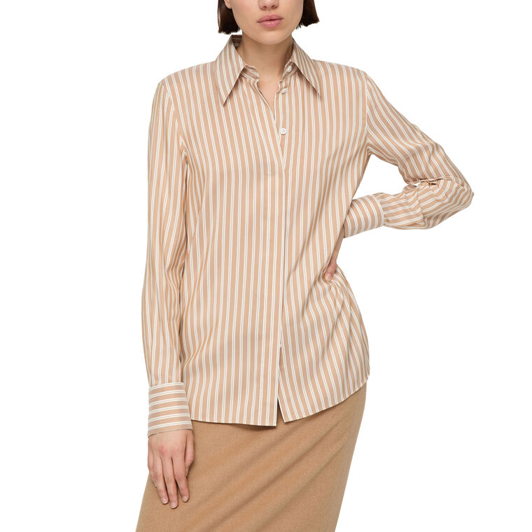 Striped Silk French Cuff Blouse image number null