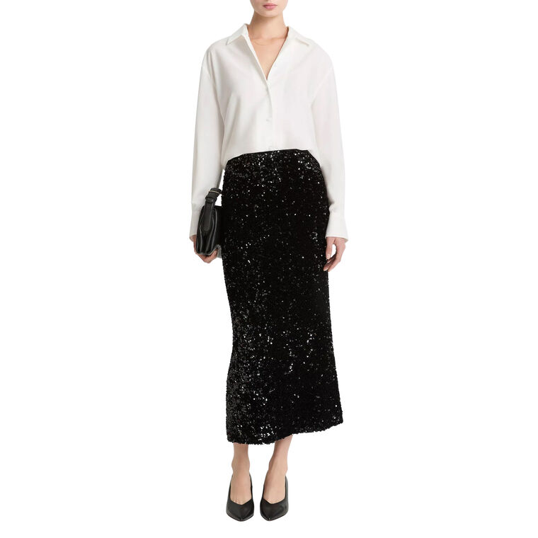 Sequined Velvet Column Skirt image number null