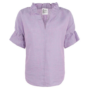 Crosby V-Neck Ruffle-Trim Linen Top