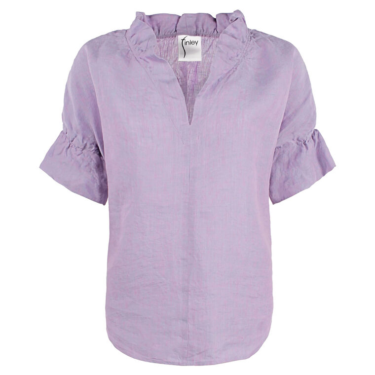 Crosby V-Neck Ruffle-Trim Linen Top image number null