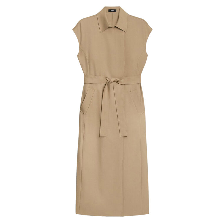 Double-Breasted Belt Dress in Wool-Blend Flannel image number null