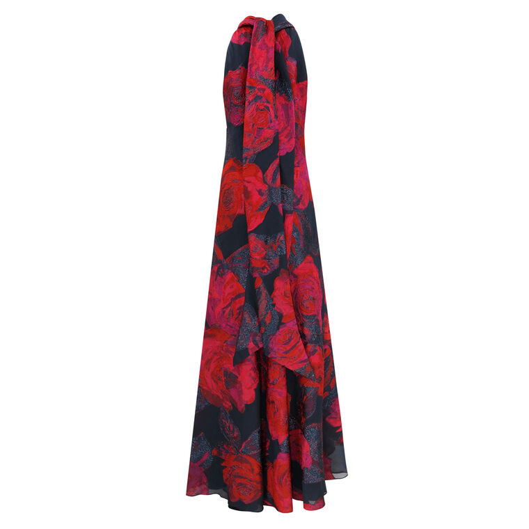 Jacquard Organza Halter Neck Gown image number null