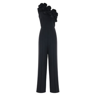 One Shoulder Floral Applique Jumpsuit