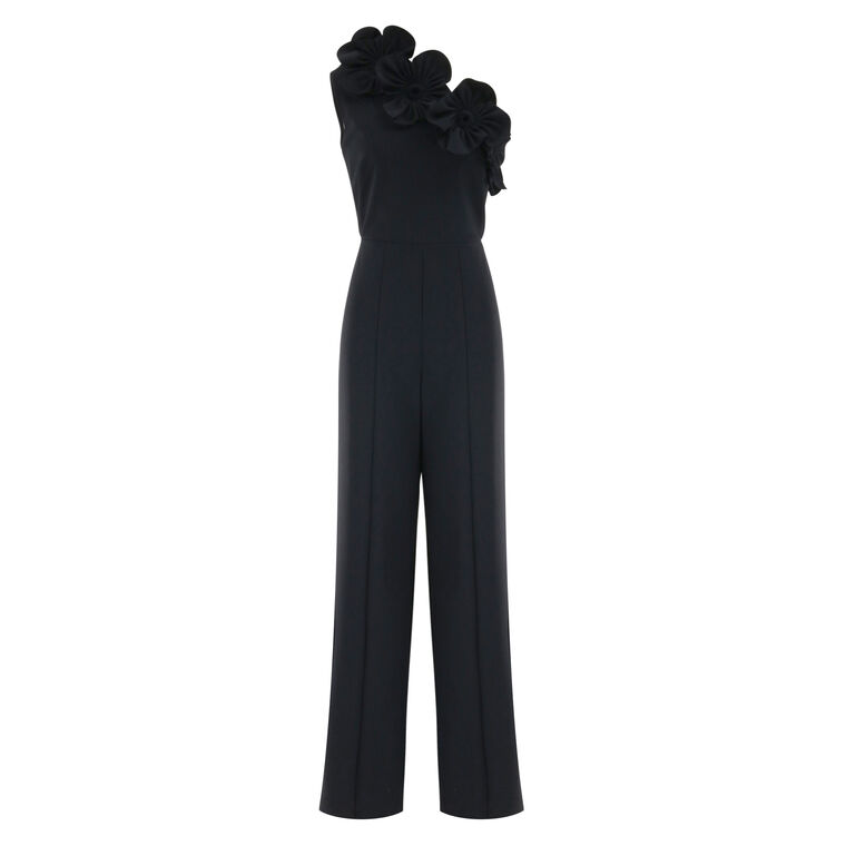 One Shoulder Floral Applique Jumpsuit image number null