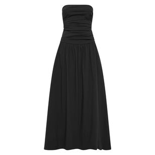 Gathered Strapless Tie Back Maxi Dress