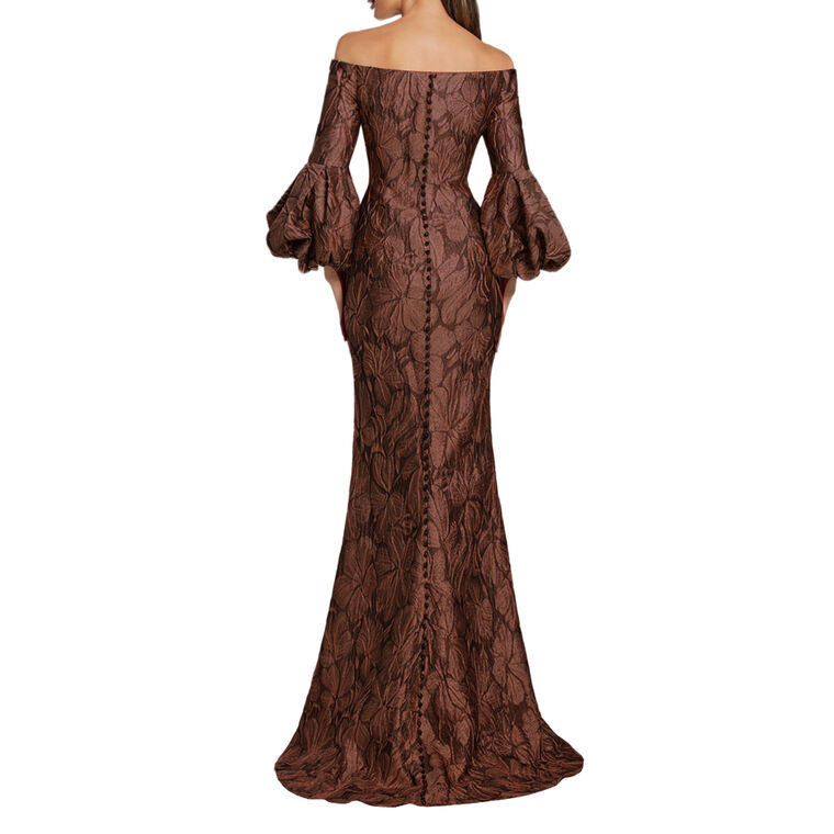 Brocade Puff Sleeve Gown image number null