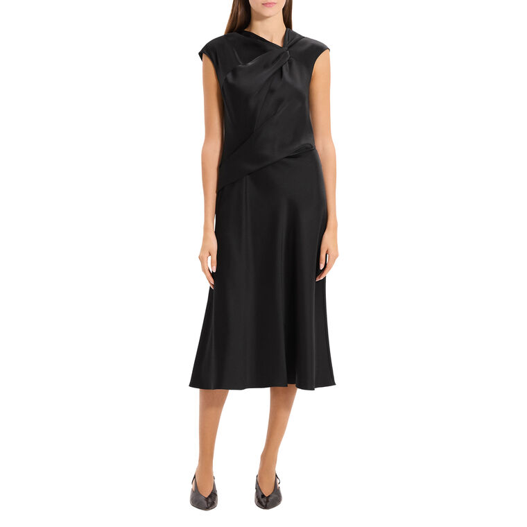 Cap Sleeve Twist Bodice Satin Midi Dress image number null