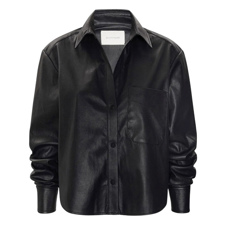 The Everyday Cropped Vegan Leather Shirt image number null
