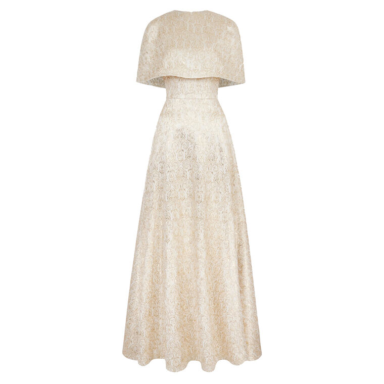 Lucretia Structured Cape Metallic Jaquard Gown image number null