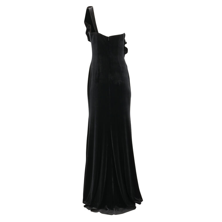 Velvet One Shoulder Rosette Gown image number null