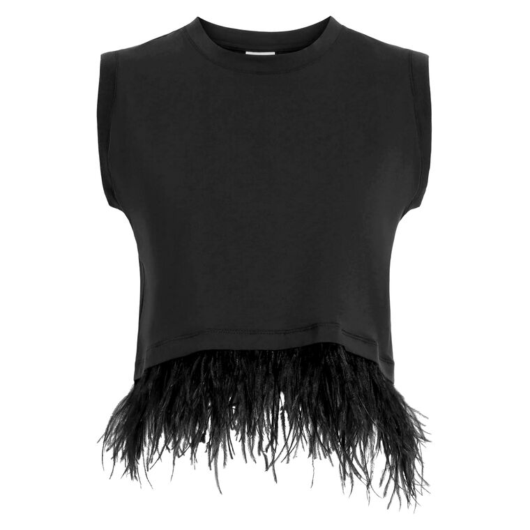 Sleeveless Cropped Feather Tee image number null