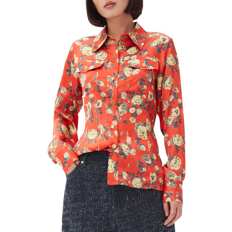 Floral Printed Satin Shirt image number null