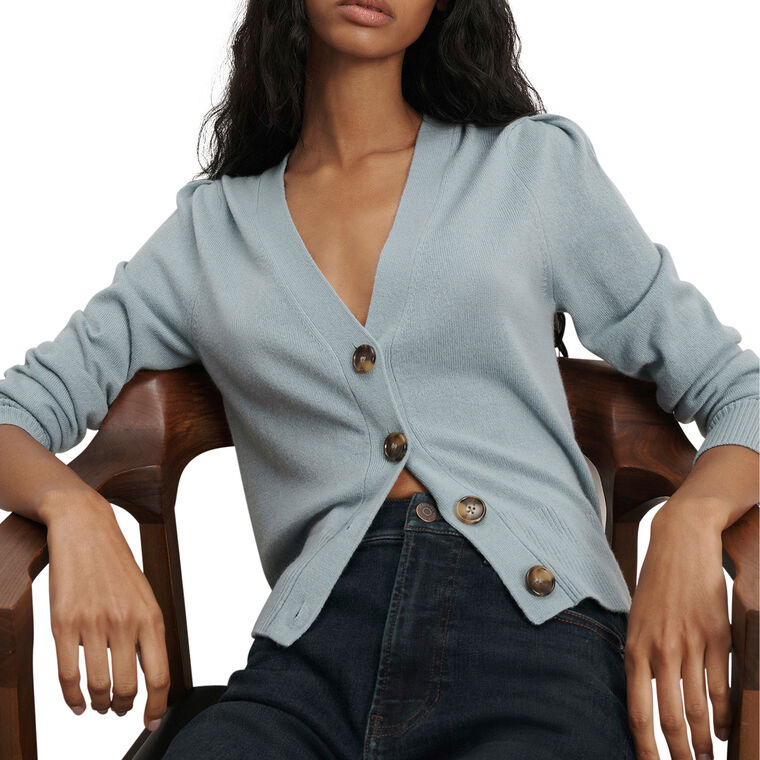 Solene V-Neck Ribbed Hem Cashmere Cardigan image number null