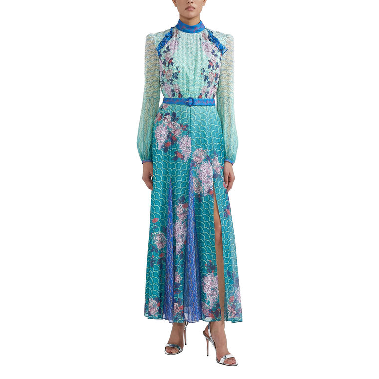Jacqui B Long Sleeve Belted Midi Dress image number null