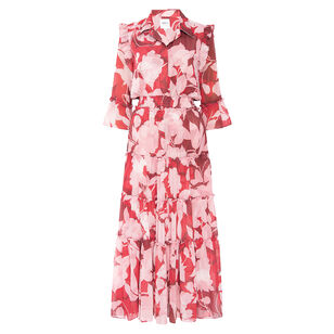 Pamelina Ruffle Detail Midi Dress