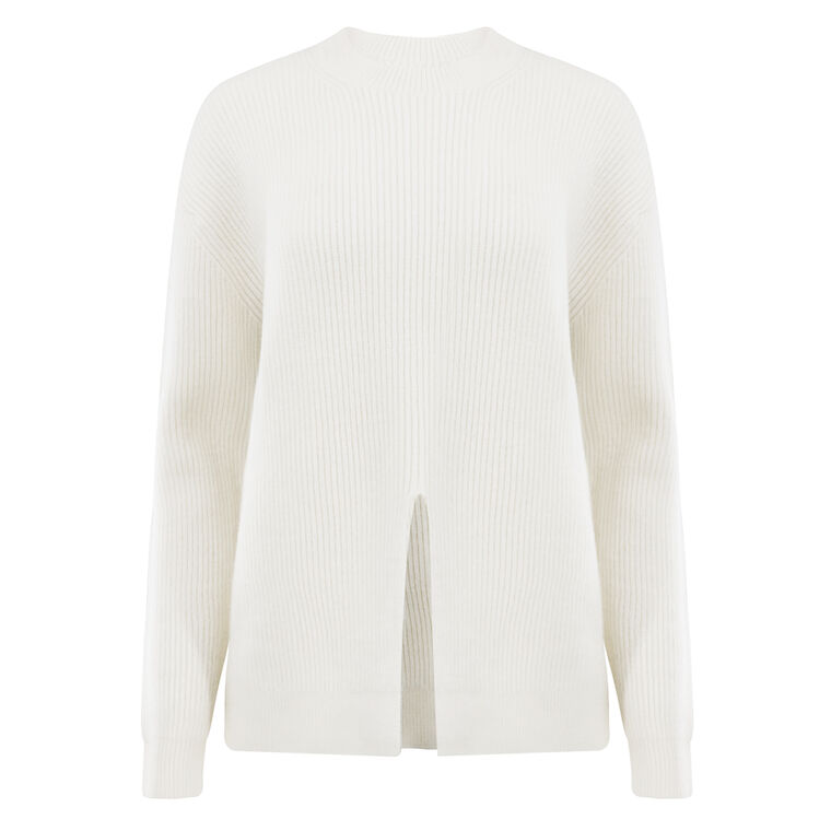 Cardigan Stitch Split Front Crewneck Easy Pullover image number null
