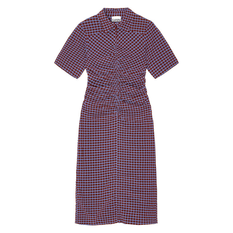 Checkered Seersucker Fitted Dress image number null