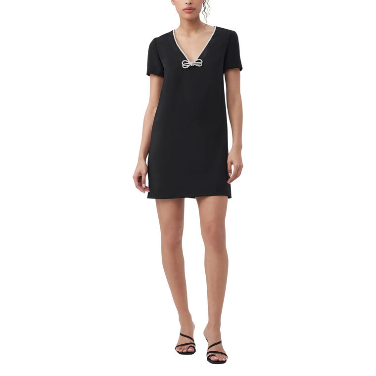 Obelle V-Neck Short Sleeve Mini Dress With Rhinestone Trim image number null