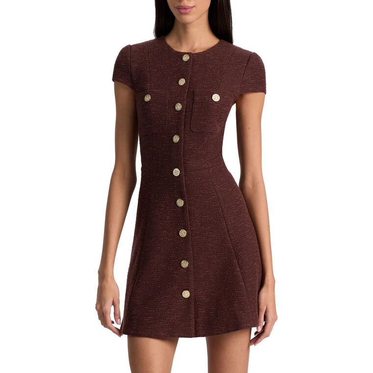 Shiloh Cap Sleeve Button-Front Knit Boucle Mini Dress image number null