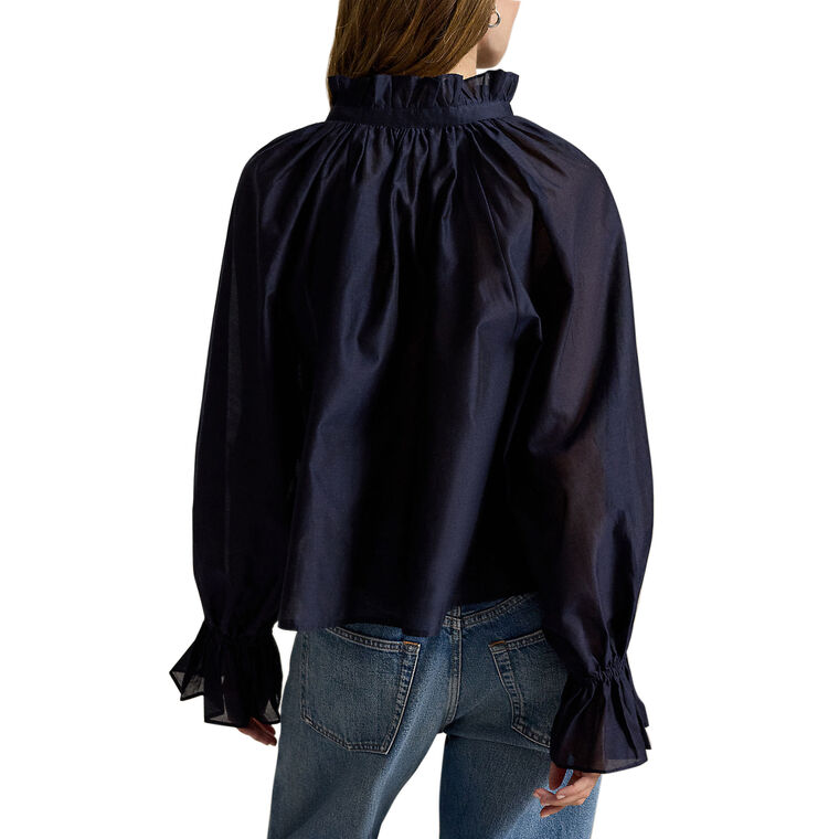 Long Sleeve Split Neck Woven Shirt image number null
