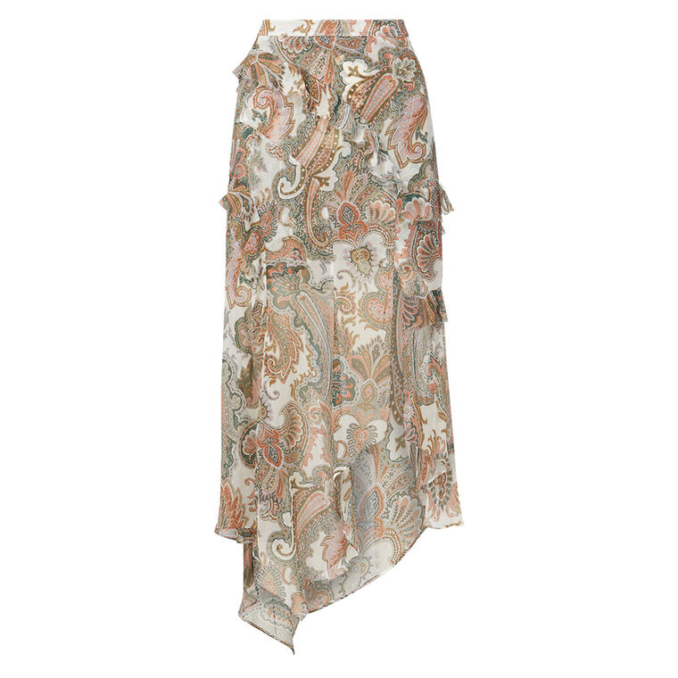 Eleonora Ruffled Paisley Silk Midi Skirt image number null