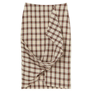 Draped Check Midi Skirt