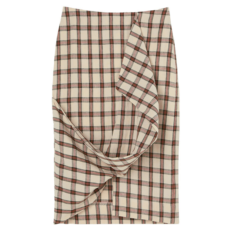 Draped Check Midi Skirt image number null