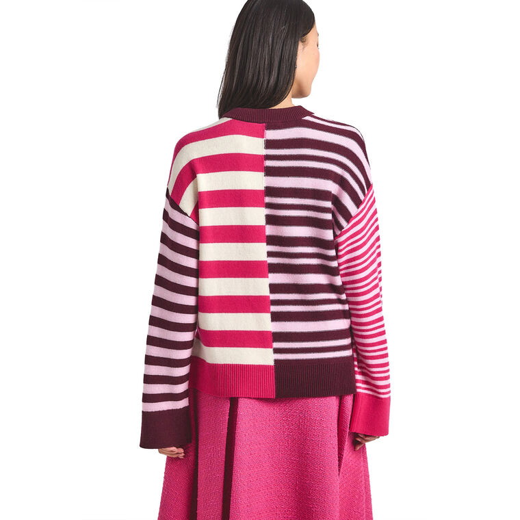 Avalon Spliced Stripe Long Sleeve Pullover Sweater image number null