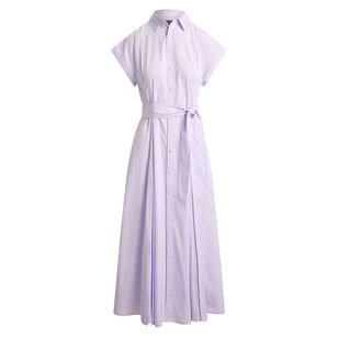 Short Sleeve Striped Tie-Belt Midi Dress