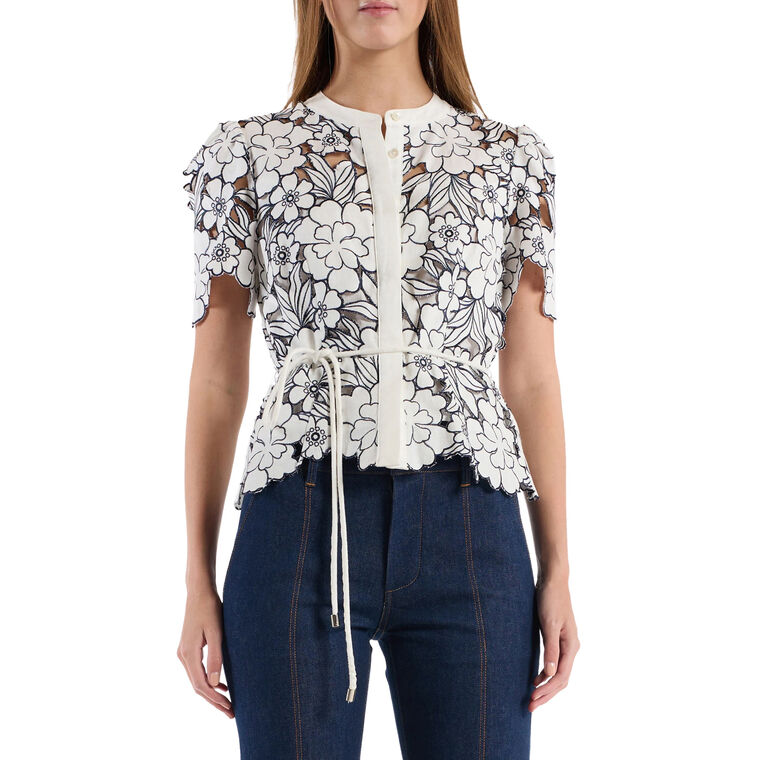 Bree Short Sleeve Embroidered Cutwork Top image number null
