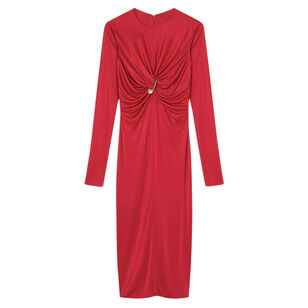 Safety Pin Gathered Viscose Jersey Fitted Midi Dress