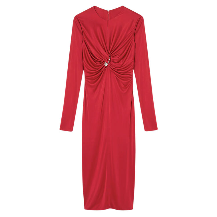 Safety Pin Gathered Viscose Jersey Fitted Midi Dress image number null