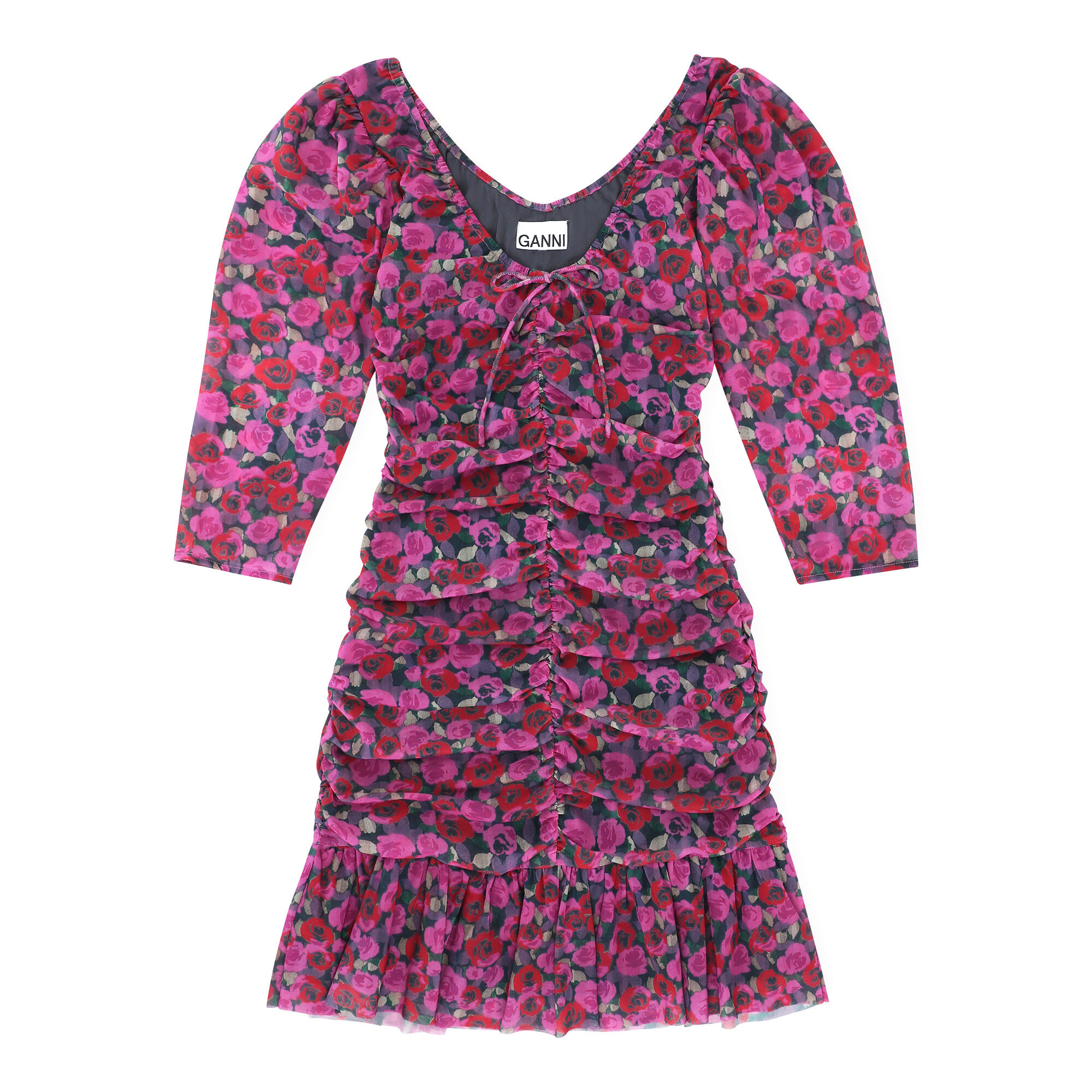Winery Red Sheer Tie String Wrap Dress | GANNI US