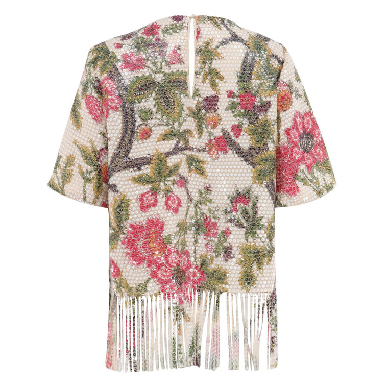 Celina Short Sleeve Floral Sequin Blouse image number null