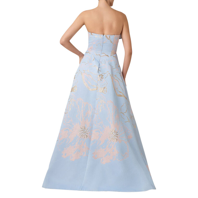 Metallic Jacquard Strapless Side Bow A Line Skirt Gown image number null