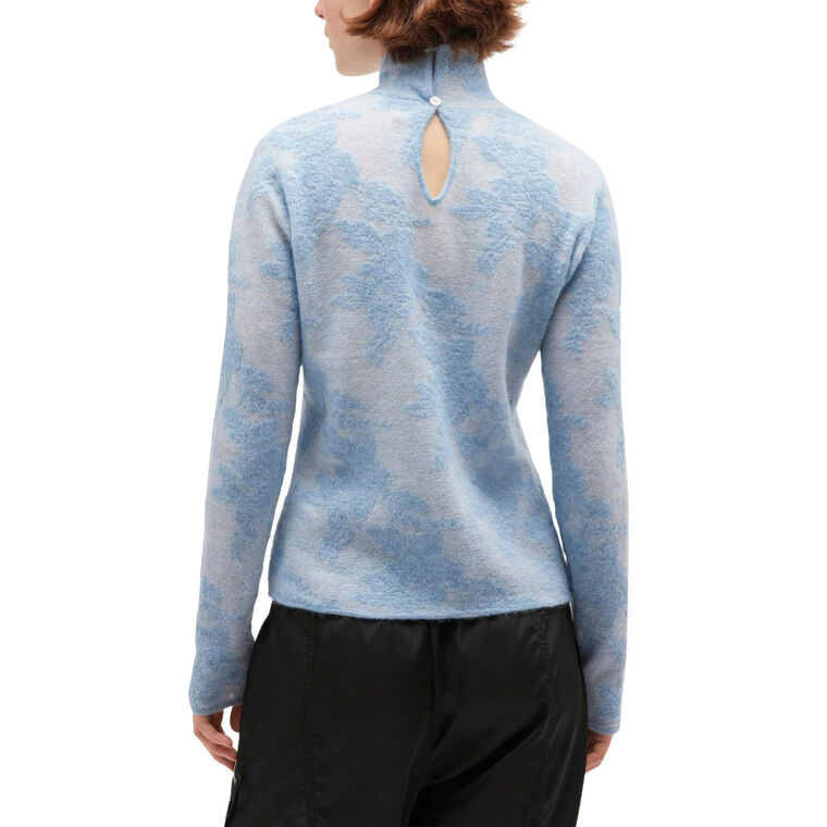 Sheer Flower Jacquard Long Sleeve Mockneck Sweater image number null