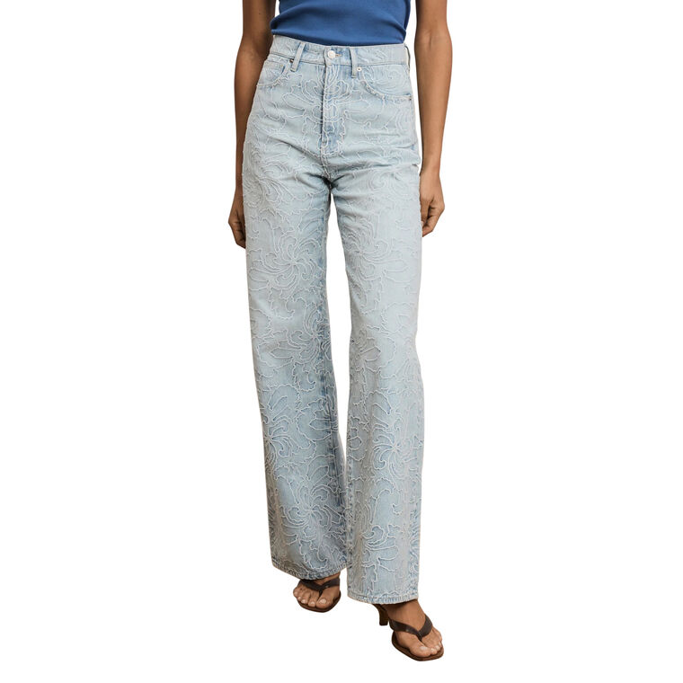 Taylor Floral-Embroidered High-Rise Wide-Leg Jean image number null