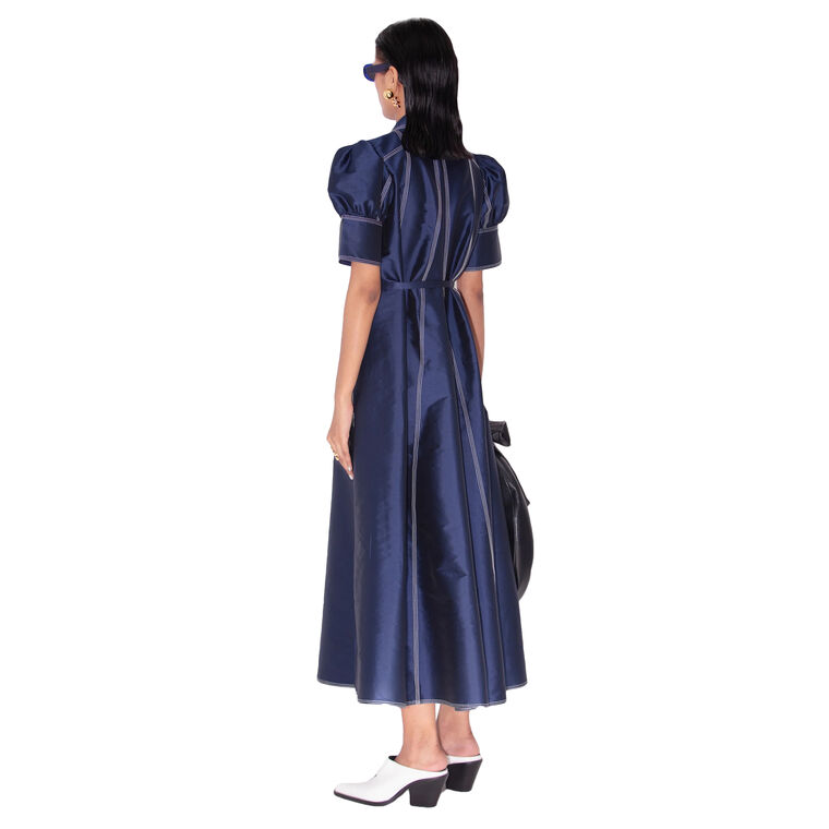 Guilded Belted Puff-Sleeve Midi Dress image number null